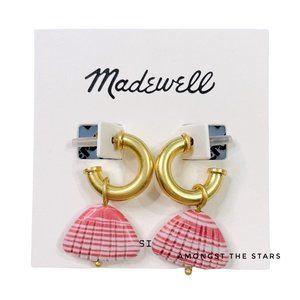 Madewell Red White Stone Shell Charm Mini Gold Hoop Earrings